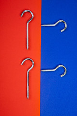red and blue pattern divided with hook