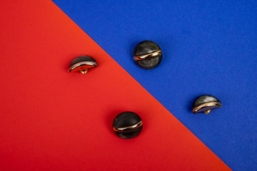 red and blue divided background with four buttons