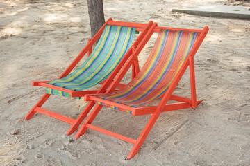 Beach chair on on the sandy beach