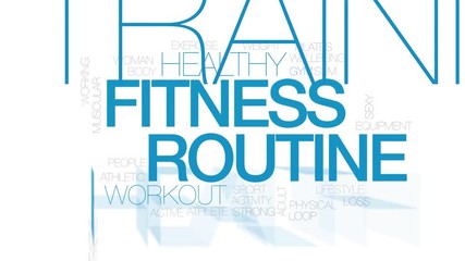 Fitness routine animated word cloud. Kinetic typography.
