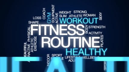 Fitness routine animated word cloud. Kinetic typography.