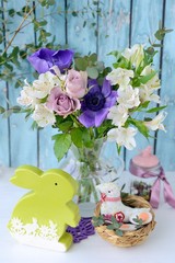 Easter decoration with rabbit and flowers