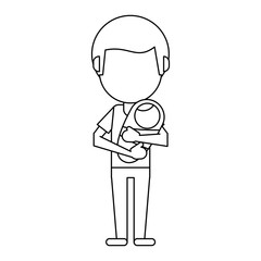 single father with baby in arms in black and white