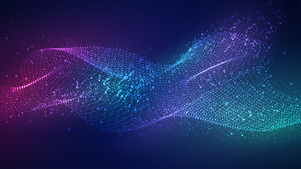 Dynamic abstract liquid flow particles background. Shining abstract particle flow background. Futuristic background with dots combination. Eps10 Vector background.
