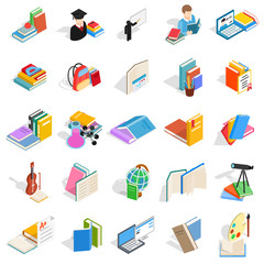 Learning icons set. Isometric set of 25 learning vector icons for web isolated on white background