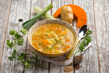 pumpkin soup with potatoes leek and cumin