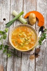 pumpkin soup with potatoes leek and cumin