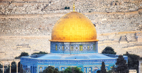 The golden Dome of the Rock set against the silver Dome of the Chain