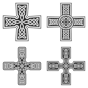 Celtic crosses vector group of four isolated crosses.