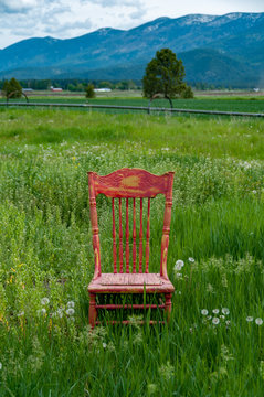 Empty chair on grassy field