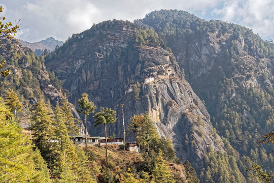 Bhutan, Asia – Buddhist monastery on a steep rock.