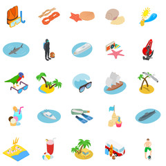 Tourist diving icons set. Isometric set of 25 tourist diving vector icons for web isolated on white background