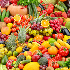 Collage fresh tasty vegetables and fruits.