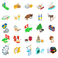 Baltic country icons set. Isometric set of 25 baltic country vector icons for web isolated on white background