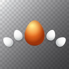 Happy easter greeting card with colorful golden egg and white eggs isolated on transparent background. Vector Happy easter creative concept illustration