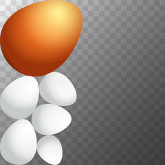 Happy easter greeting card with colorful golden egg and white eggs isolated on transparent background. Vector Happy easter creative concept illustration