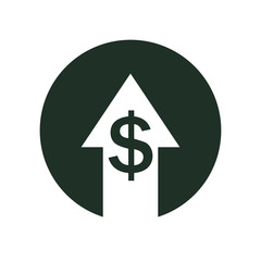 Cost symbol increase icon. Vector symbol image isolated on background .