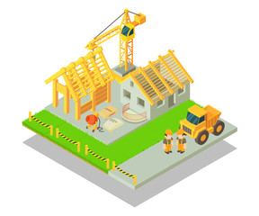 Construction concept banner. Isometric banner of construction vector concept for web, giftcard and postcard