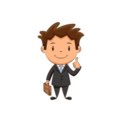 Businessman, happy child thumbs up
