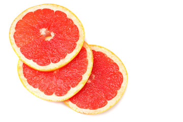 healthy food. sliced grapefruit isolated on white background. top view