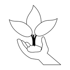 garden plant in hand cartoon in black and white