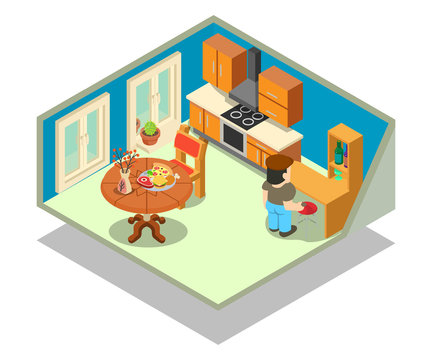 Livingroom concept banner. Isometric banner of livingroom vector concept for web, giftcard and postcard