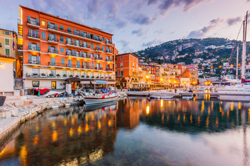 Villefranche sur Mer, France. Seaside town on the French Riviera (or Côte d'Azur). - obrazy, fototapety, plakaty