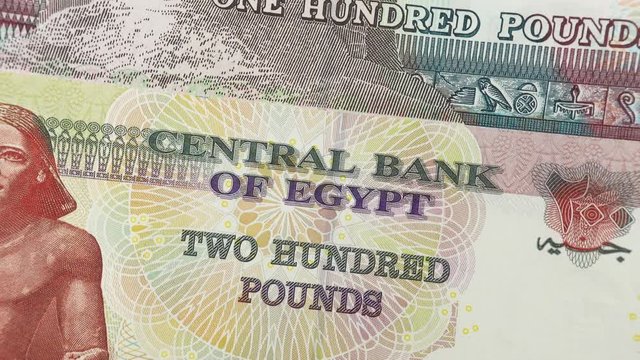 Egyptian pound notes macro rotating. Central bank of Egypt. Egypt money currency. 4K stock video footage