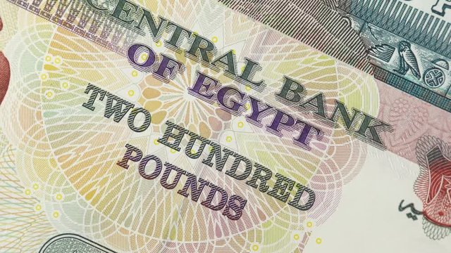 Egyptian 200 pound note macro rotating. Central bank of Egypt. Egypt money currency. 4K stock video footage