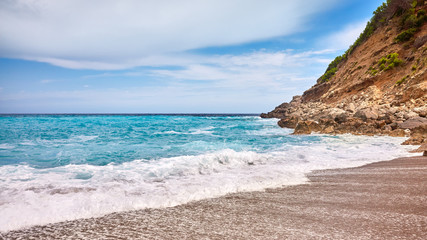 Panoramic view of the Coll Baix beach on Mallorca, Spain.