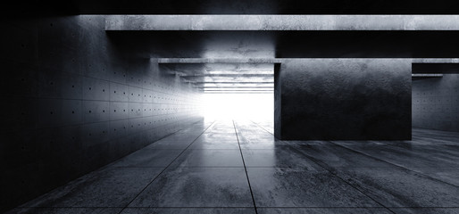 Grunge Concrete Background Hall Garage Gallery Room Tunnel Corridor Underground Rough Reflective Texture With Columns And Glowing White Bright Light Empty Space 3D Rendering
