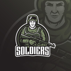 soldier vector mascot logo design with modern illustration concept style for badge, emblem and tshirt printing. soldier illustration with shotguns in hand.