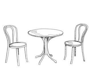 sketch, lines table and two chairs