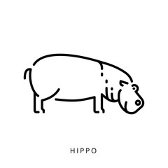 Vector outline hippo drawing logo African animal illustration isolated