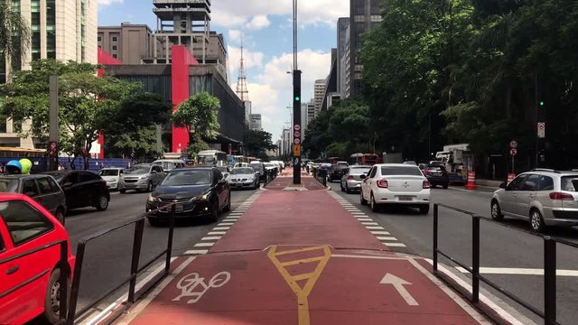Car traffic at rush hour on Paulista Avenue, Sao Paulo city.