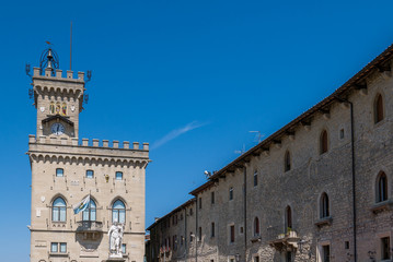 Fototapeta na wymiar Panoramic view of the public palace in the Piazza della Libertà in San Marino