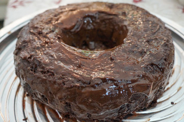chocolate cake with chocolate coverage                            