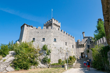 Tourists visit the fortress known as the Cesta or Fratta in San Marino