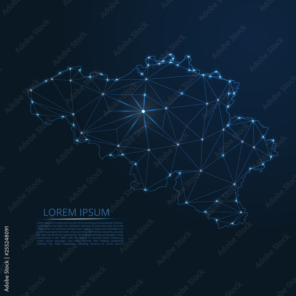 Aufkleber belgium communication network map. vector low poly image of a global map with lights in the form of 