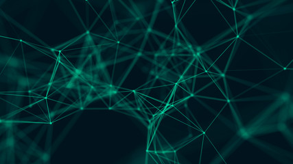 Big data visualization. Abstract background with connecting dots and lines. 3D rendering. High resolution.