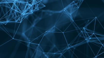 Big data visualization. Abstract background with connecting dots and lines. 3D rendering. High resolution.