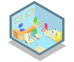 Obraz premium Toilet concept banner. Isometric banner of toilet vector concept for web, giftcard and postcard