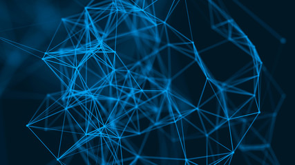 Big data visualization. Abstract background with connecting dots and lines. 3D rendering. High resolution.