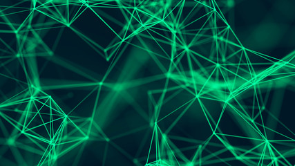 Big data visualization. Abstract background with connecting dots and lines. 3D rendering. High resolution.