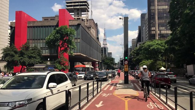 Car traffic at rush hour on Paulista Avenue, Sao Paulo city.