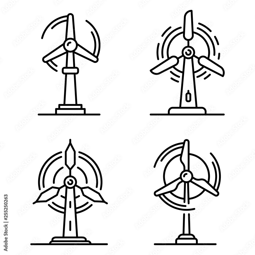 Aufkleber wind turbine icons set. outline set of wind turbine vector icons for web design isolated on white ba