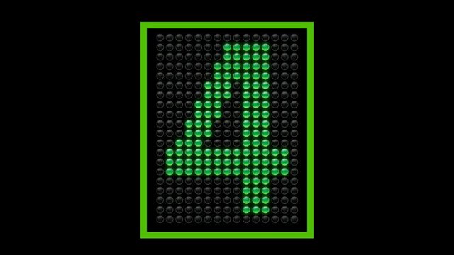 Conto alla rovescia con numeri su pannello matrice a led verdi