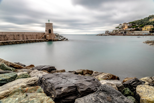 View of Recco near Genoa, Liguria, Mediterranean coast, Italy