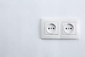 Power sockets on white background. Electrician's equipment