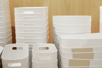 シンプルなカゴ、白、スタッキング